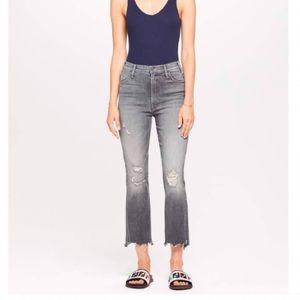 Mother hustler crop step chew jeans